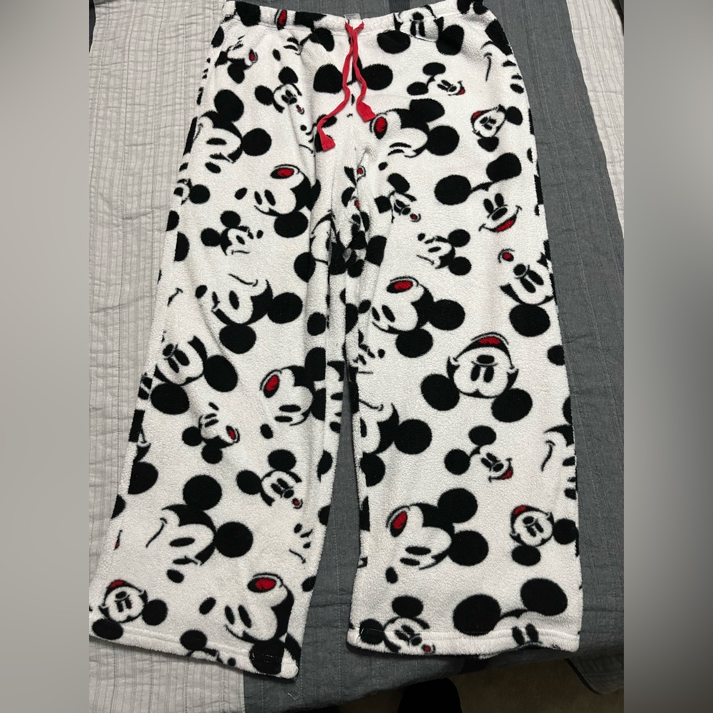 Disney Mickey Mouse Women’s Fleece Pajama Pants - Black, White, and Red